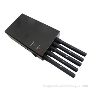 Five antenna GSM/DCS/3G/GPS jammer, 2,800 to 3,200mA working current